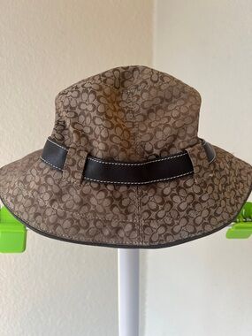 Coach Brown Signature Canvas Bucket Hat with Black Trim